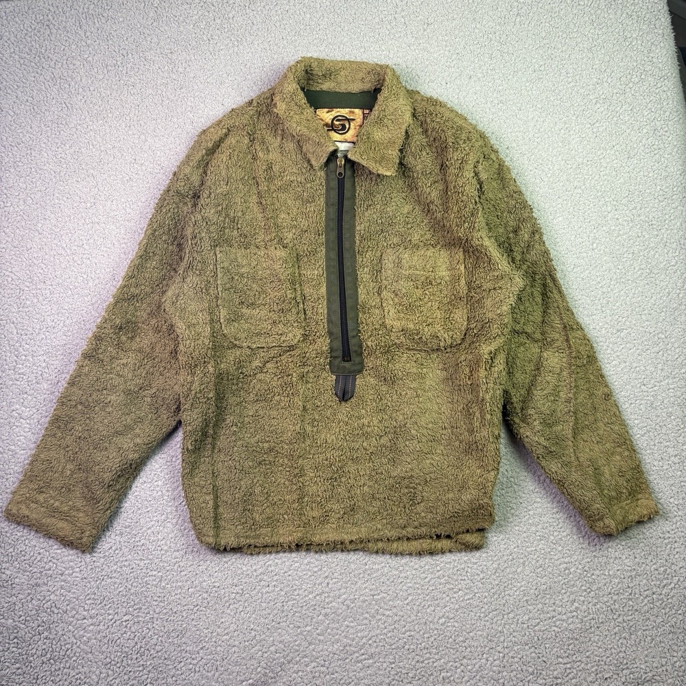 55DSL 1/4 Zip Fleece Men Small Beige Jacket Pocket Collard Designer Gorpcore
